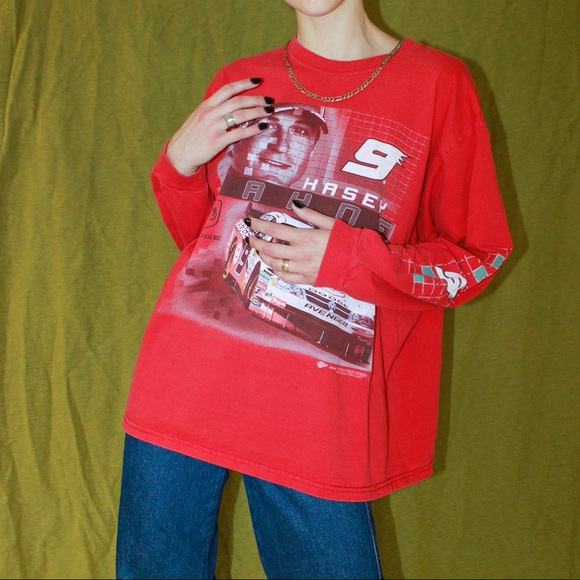 VTG y2k Red Kasey Kahne Long-Sleeve NASCAR Dodge Racing Graphic Tee - Men's XL - Picture 2 of 8